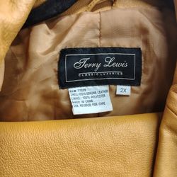 Jerry Lewis 100% Genuine Leather Jacket Women’s 2x Tan Button Up And Skirt