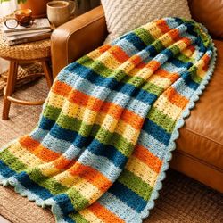Colorful Striped Afgan Crochet Throw Blanket
