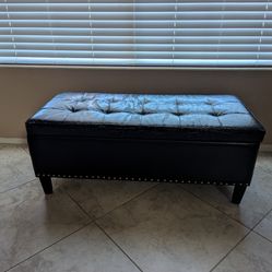 Black Leather Ottoman – 42” Long