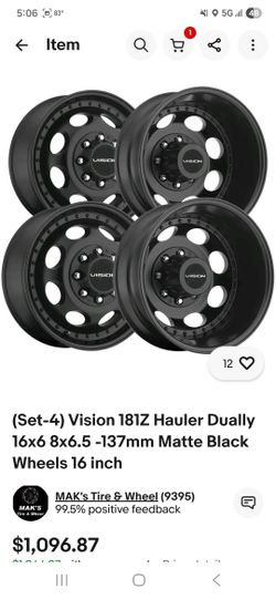 Chevy Dually 8x6.5 Or 8x165.1 mm Black  Wheels  16 Inch