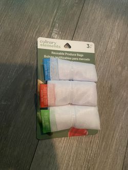 Culinary Elements Reusable Produce Bags - White with Color Tabs (3pc)