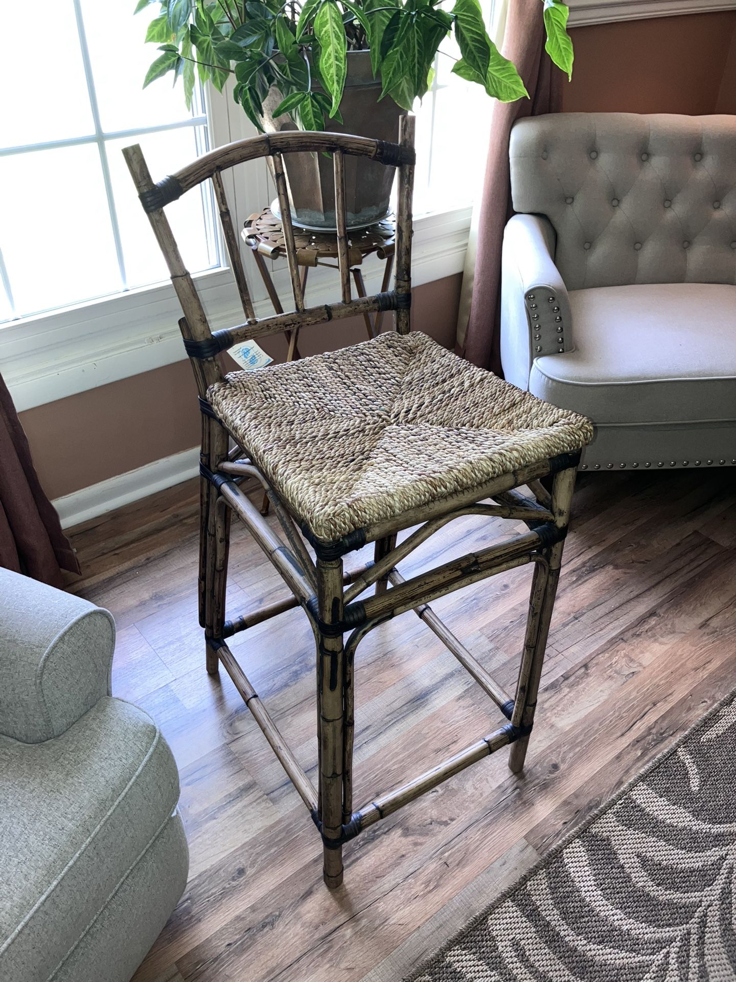 Bamboo Rattan Bohemian Wicker Bar Stool