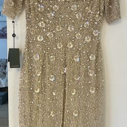 ADRIANNA PAPELL 3D Beading Gold Dress