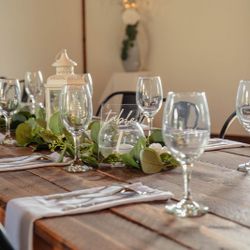 Tempered Glass Plates, Silverware, and Glass Goblets 