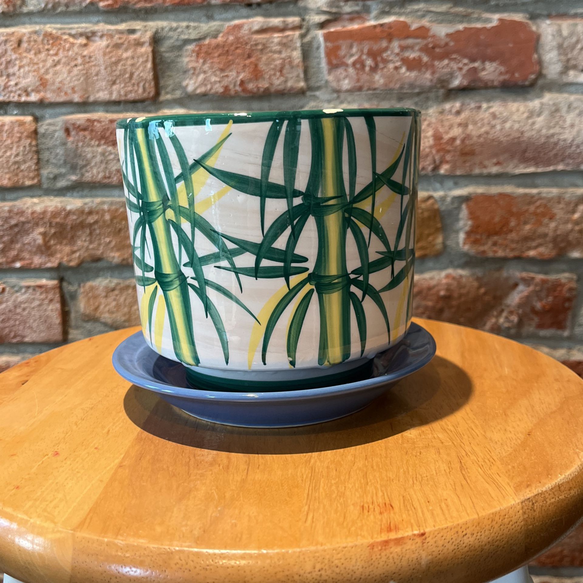Plant Pot With Drainage And Bamboo Painting 