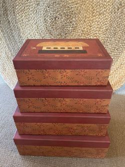 Vintage Bob’s Boxes Primitives Gift Boxes The Ark Motif Set Of 4 Nesting Boxes Rectangle Shape