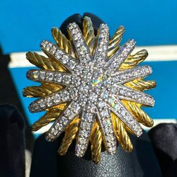 David Yurman 18K yellow gold 1.56CTW Natural Pave Diamond Starburst cocktail Ring sz6
