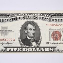 $5 Bill 1963 Red Low Serial Star Note UNCIRCULATED