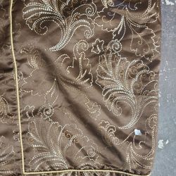 Brown Gold Threads Full /queen Comforter 2 Shams