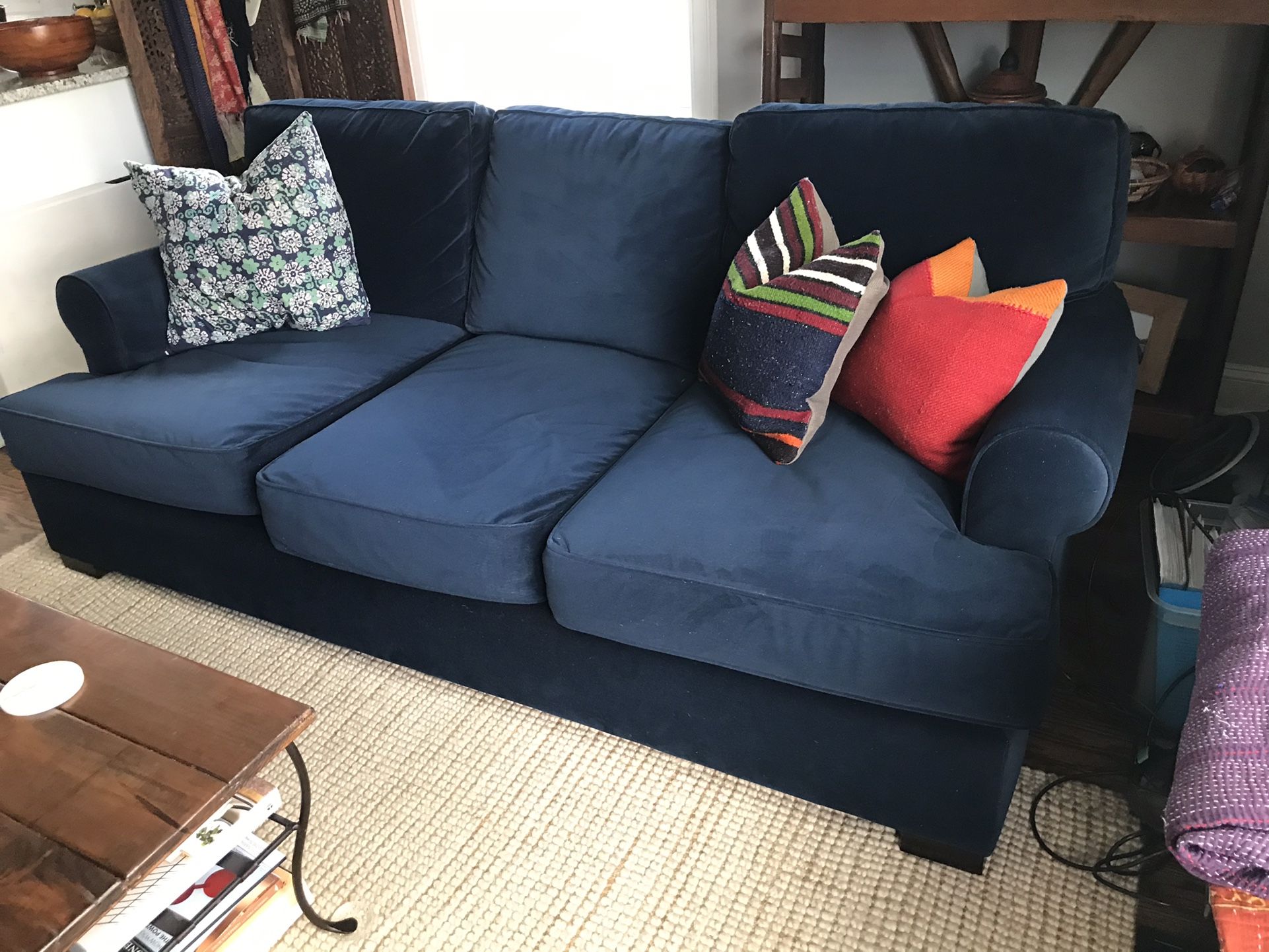 Pottery Barn Velvet Blue Couch  