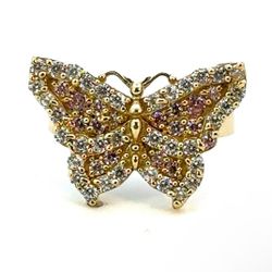 Woman’s Ladies 10k Yellow Gold CZ Pink Butterfly Ring Size 7 GP3097243