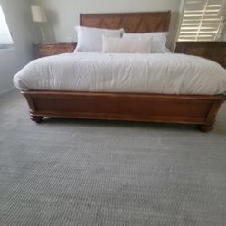 Cal King  Bedroom Set  Solid Wood Marble Top Side Tables