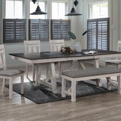 6 Piece Dining Set In Two Tone Chalk White Grey Finish