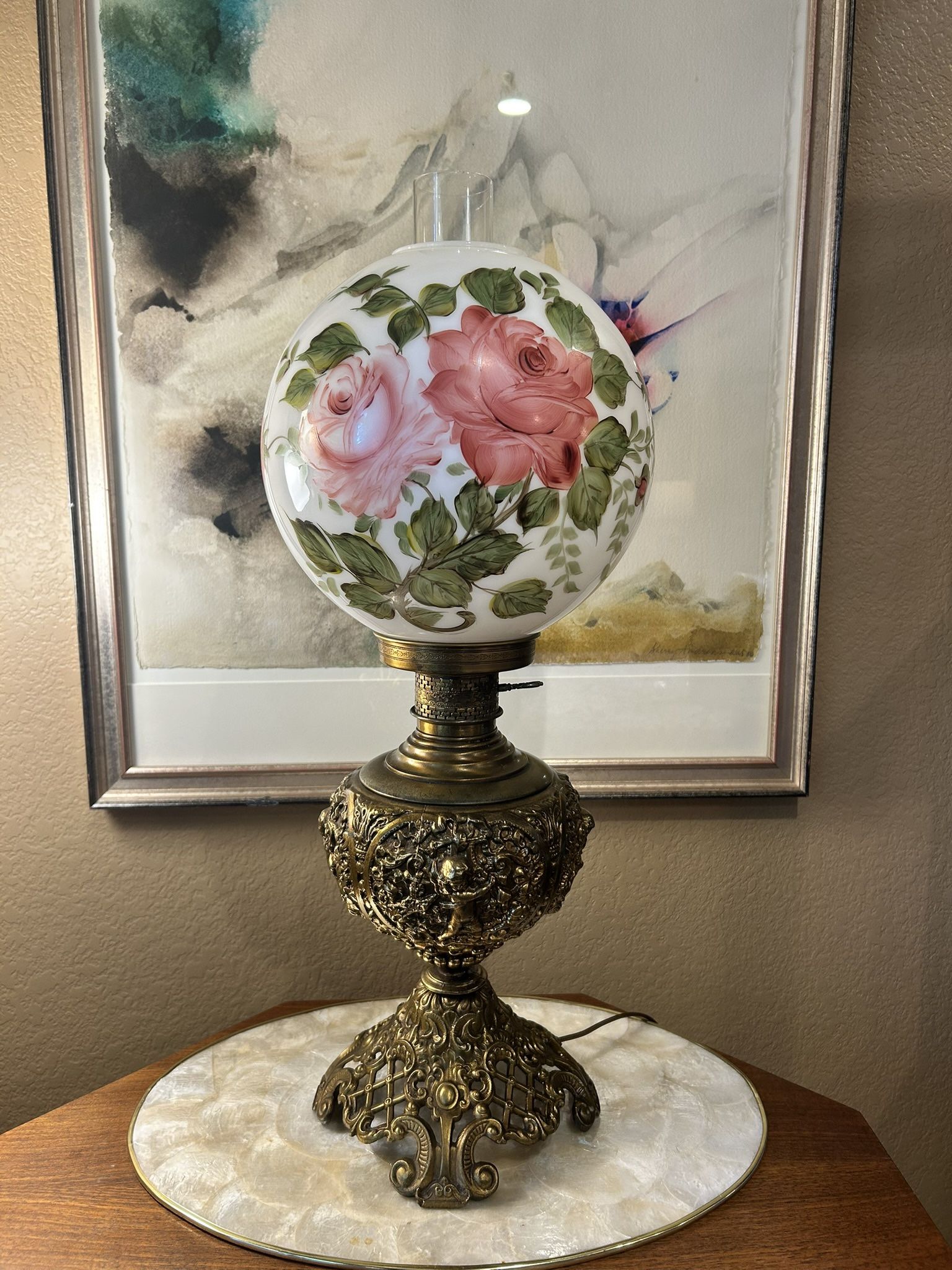 Antique Victorian Gone With the Wind Hurricane Glass Lamp