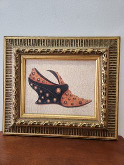 Victorian Revival Period Art Piece featuring Bold Footwear Fashion with Ornate Frame