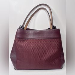 Coach Lexy Dark Maroon Canvas Leather Trim 3 Compartments Shoulder Bag