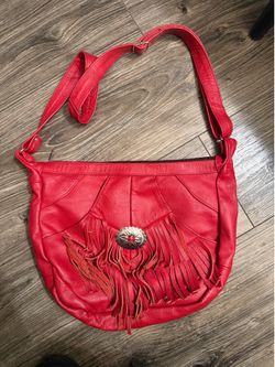 Genuine Leather Western Crossbody Bag: Red
