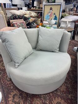 Round Oversized Swivel Chair Light Blue