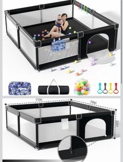 Extra Large 79" x 71" Baby Playpen with Mat, Baby Gate Play Yard, Portable Toddler Playpen, Large Play Pen for Babies, Mat Included