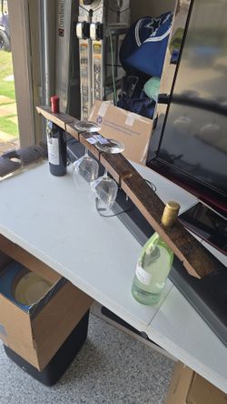 wine barrel two wine bottles and 4 wine glasses holder