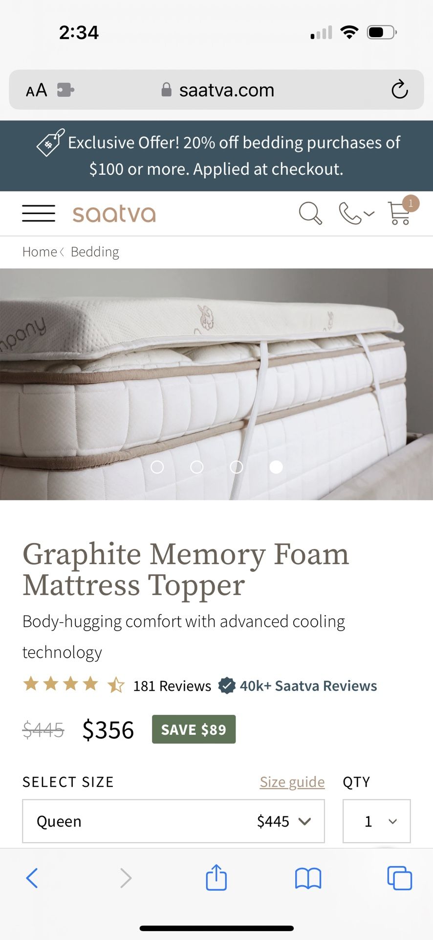 SAATVA Graphite memory Foam Mattress Topper for Sale in San Diego, CA
