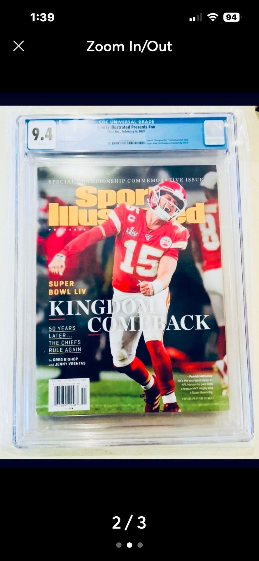 9.4 Graded Patrick Mahomes Sports Illustrated Magazine
