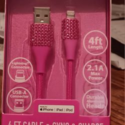 Pink Rhinestone iPhone Charger