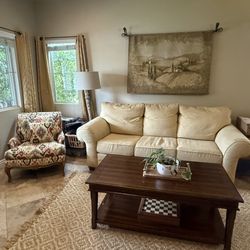 3 Seat Large cream/pale yellow couch from Bassett.