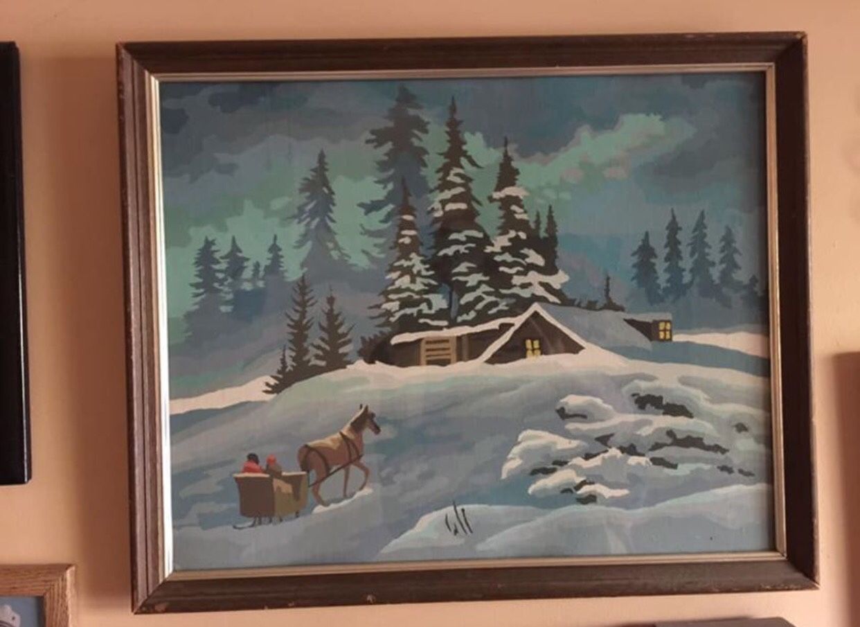 Unusually Large Vintage Paint by Number/PNB/Sleighing In Winter
