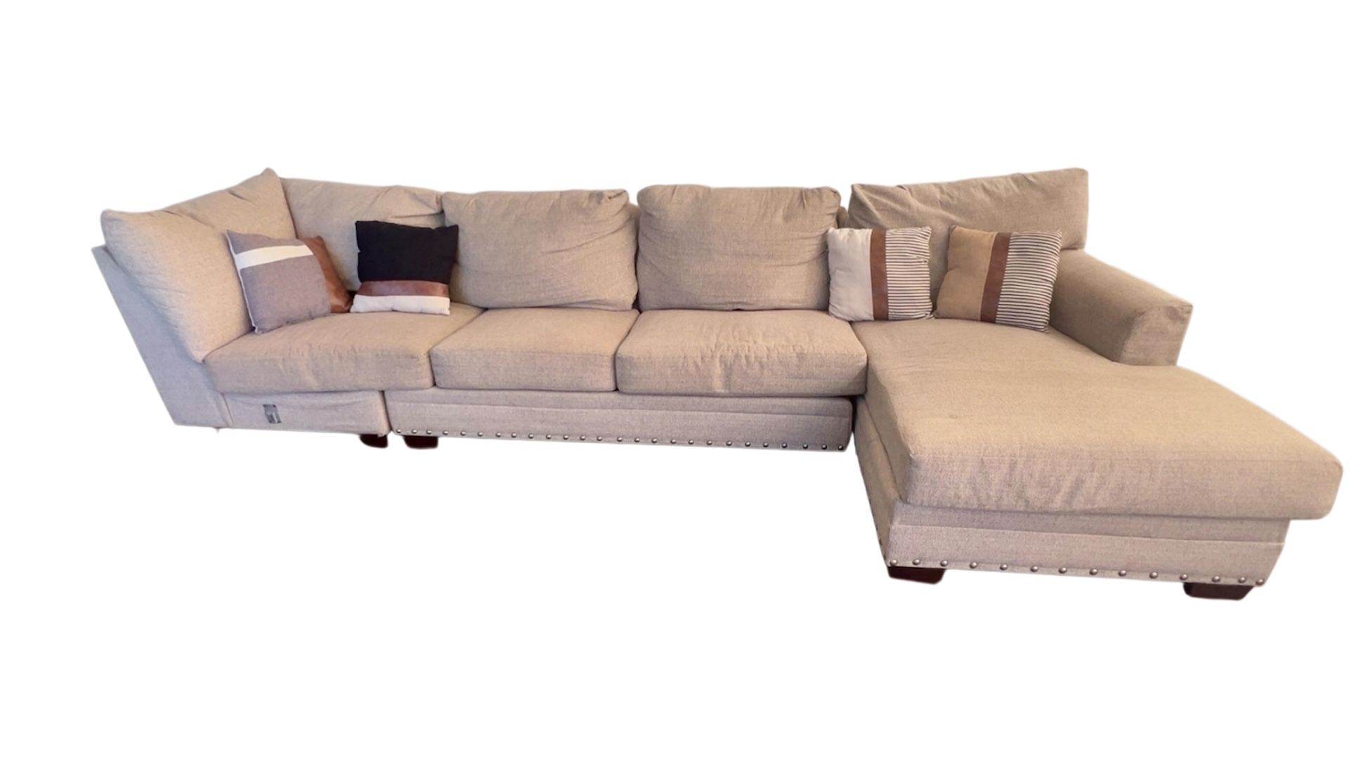 3 Piece Beige Sectional w/ Right-Facing Chaise