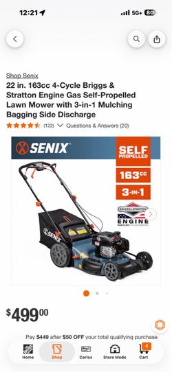 22 in. 163cc 4-Cycle Briggs & Stratton Engine Gas Self-Propelled Lawn Mower with 3-in-1 Mulching Bagging Side Discharge$350