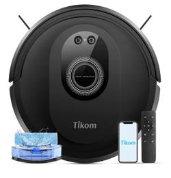 Tikom Robot Vacuum and Mop Combo, 5000Pa Robotic Vacuum Cleaner, 150 Min Max, App & Remote Control, Ideal for Hard Floor, Carpet, Pet Hair, Self-Charg