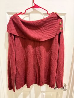 Red Cowl Neck Knit Sweater with Buttons