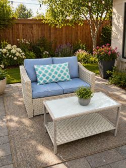 2pc outdoor patio wicker bench loveseat and table set