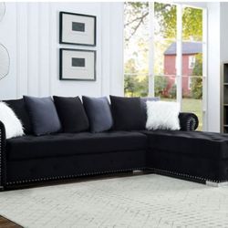 Brand New Black Glam Sectional Sofa (Pillows Are Included)