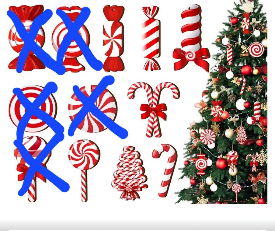 28 Pcs Double-Sided wooden Hanging peppermint candy Christmas / New Years ornaments - Decor