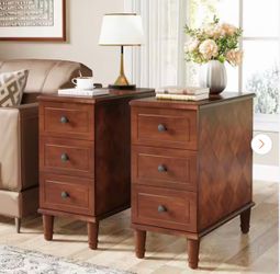 Kerlin 23.62 in. W Brown Rectangle Fully (Set of 2) Assembled Wood End Side Table 3-Drawers Bedside Nightstand 2-Pieces