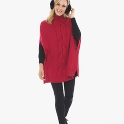 Chico’s Wendy Red Cable Knit Poncho 