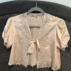 antique silky lingerie bed jacket with lace trim