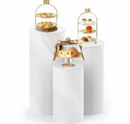 White Cylinder Pedestal Display Stands Set of 3