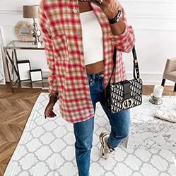 Plaid Button-Up Shirt - Pink and White 