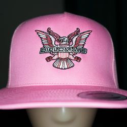 Diplomats Logo Embroidered Snapback Trucker Hat in Pink, Camron, Jim Jones, Juelz Santana, New York Hip Hop 2000s