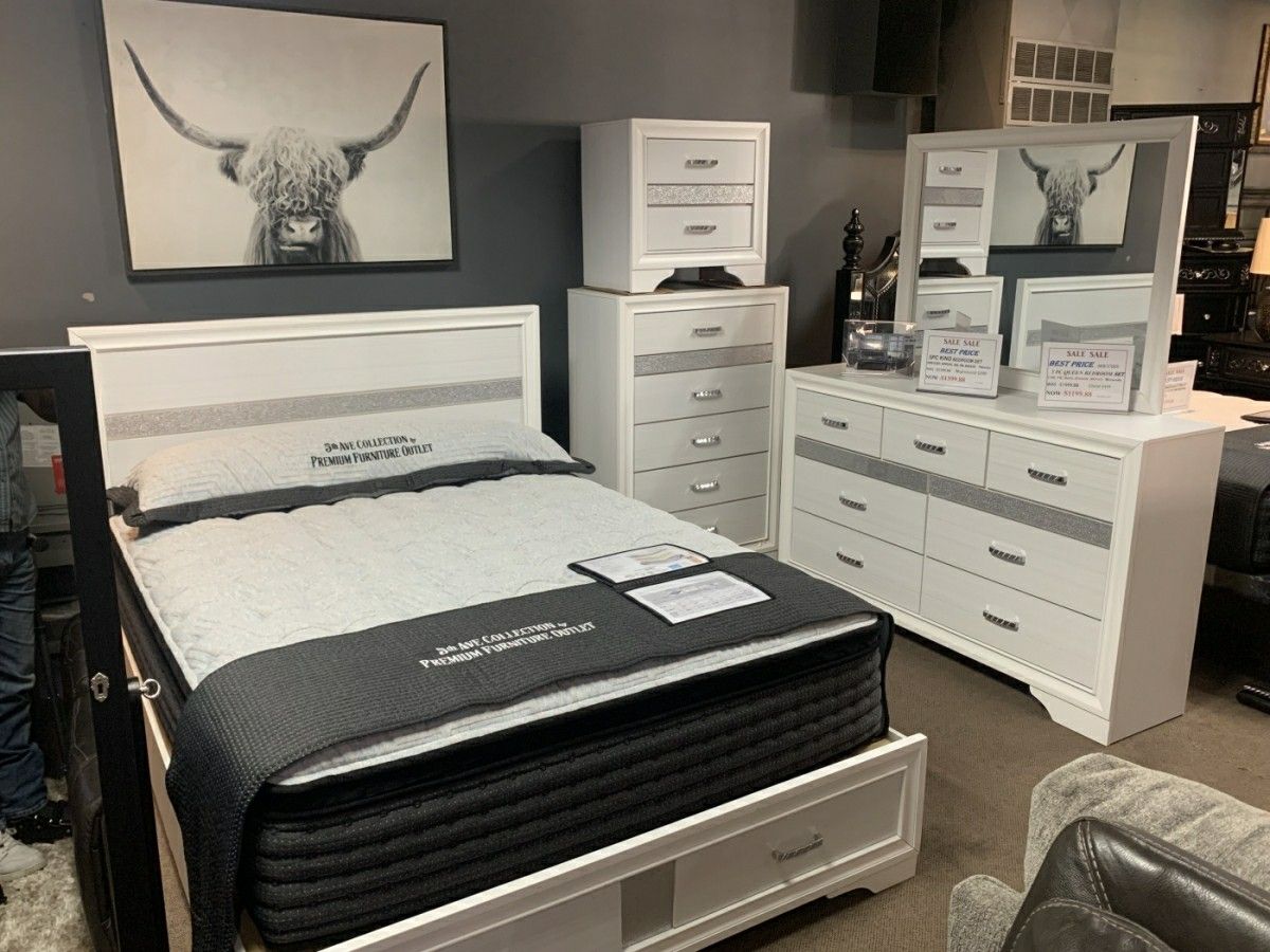 White Queen bed Set (Bed w/ Dresser and Mirror) $10 down
