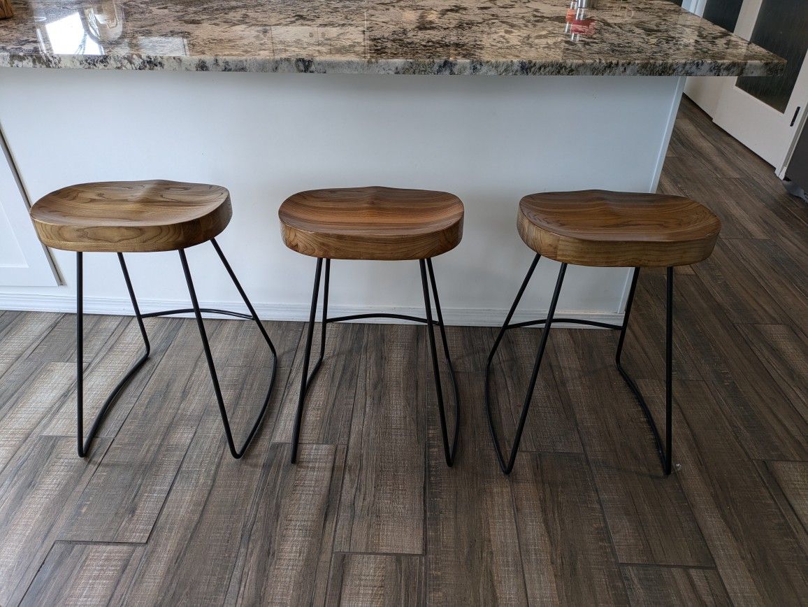 3 Counter Height Wooden Stools
