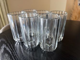 Set of 6 Ribbed Clear Glass Tumblers