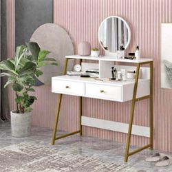 Vanity Table Set with Mirror, USB and Power Outlet 