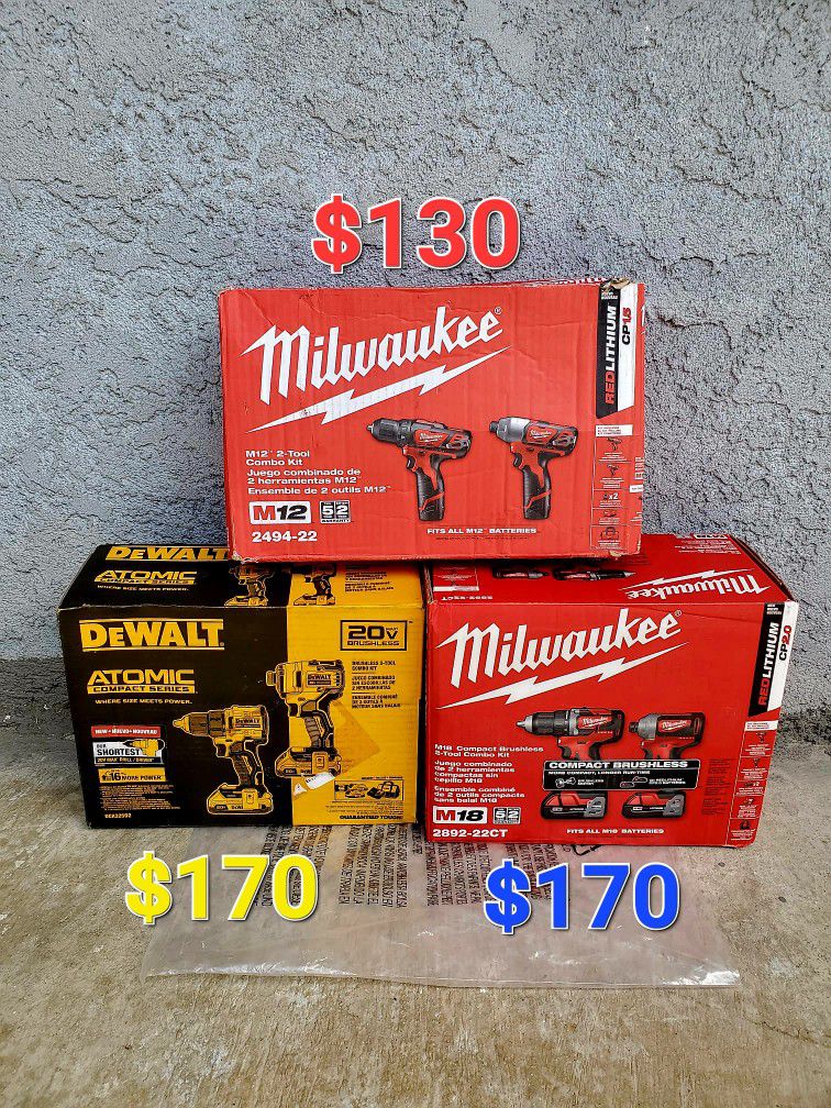 Dewalt And Milwaukee Combo Kit Drill And Impact Driver 