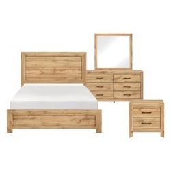 Brand new natural finish/brown/gray queen bedframe + dresser + mirror + nightstand 4PCs bedroom set