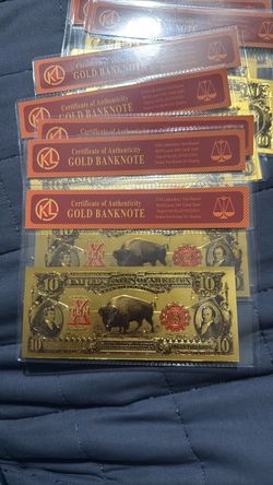 .999 fine GOLD Foil Clad $10 Bison Commemorative Banknote Bill