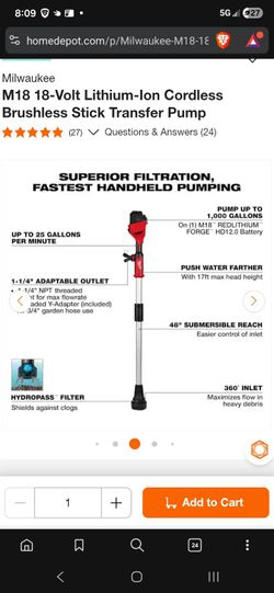 Milwaukee stick transfer pump pn 2940-20